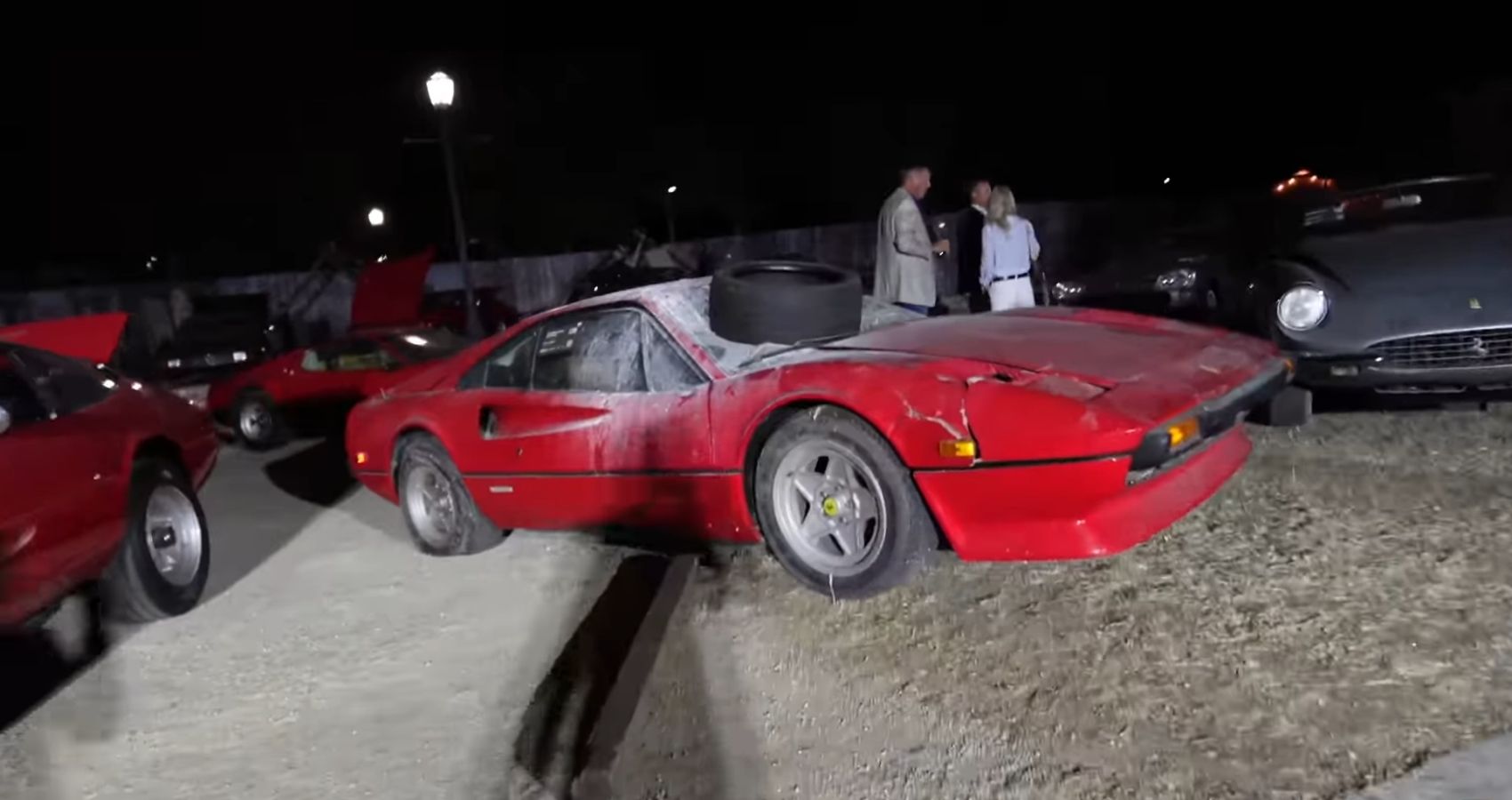 Ferrari Barn Find With Tire Through Windshield