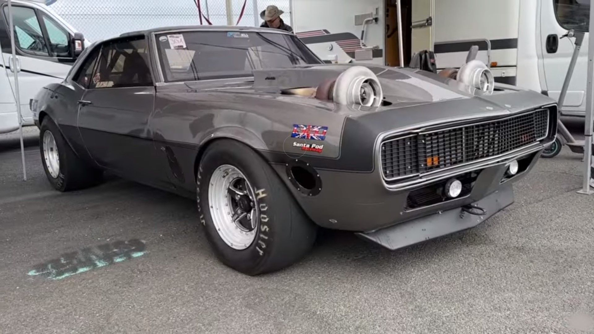 AWD 1968 Chevrolet Camaro drag car, front quarter view